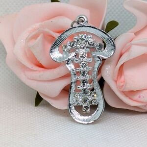 Rhinestone Mushroom Pendant for Necklace Silver Tone Fashion Jewellery 2 3/4"